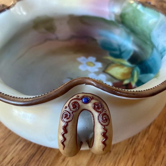 Vintage Morimura M Nippon Hand Painted Bowl Handles Beaded Moriage Floral - Picture 7 of 16